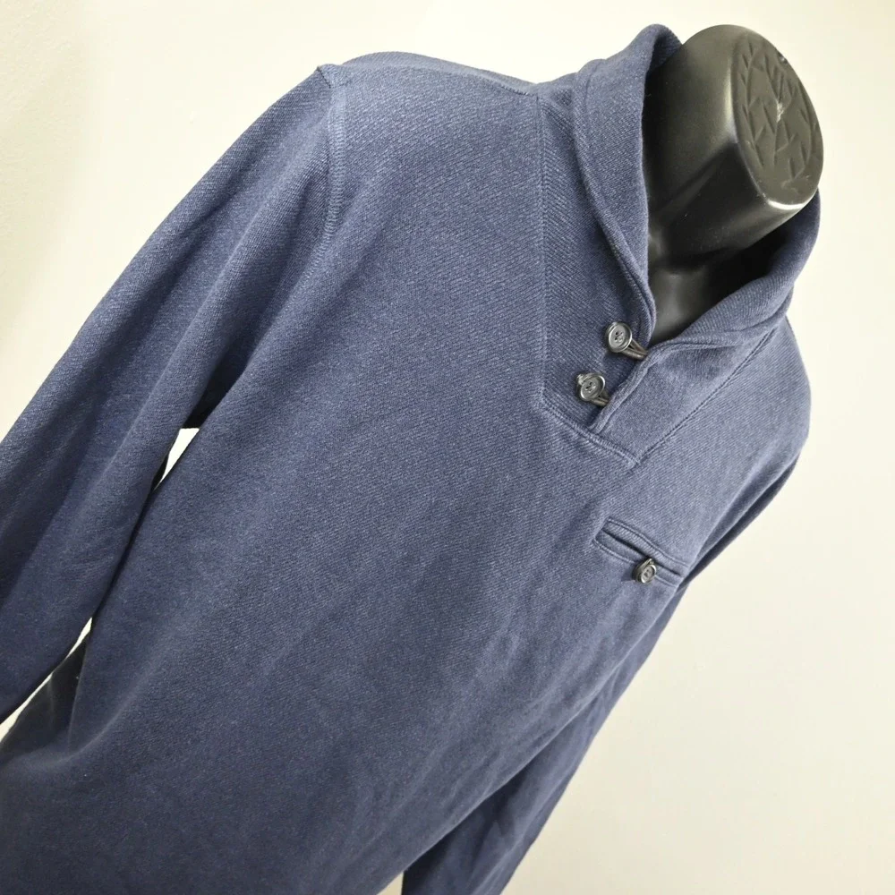 Banana Republic Shawl Neck Sweater Men XL Blue Cotton Blend Long Sleeve Pullover